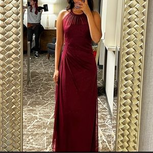 David’s bridal halter neck dress in chiffon, wine color, size 4